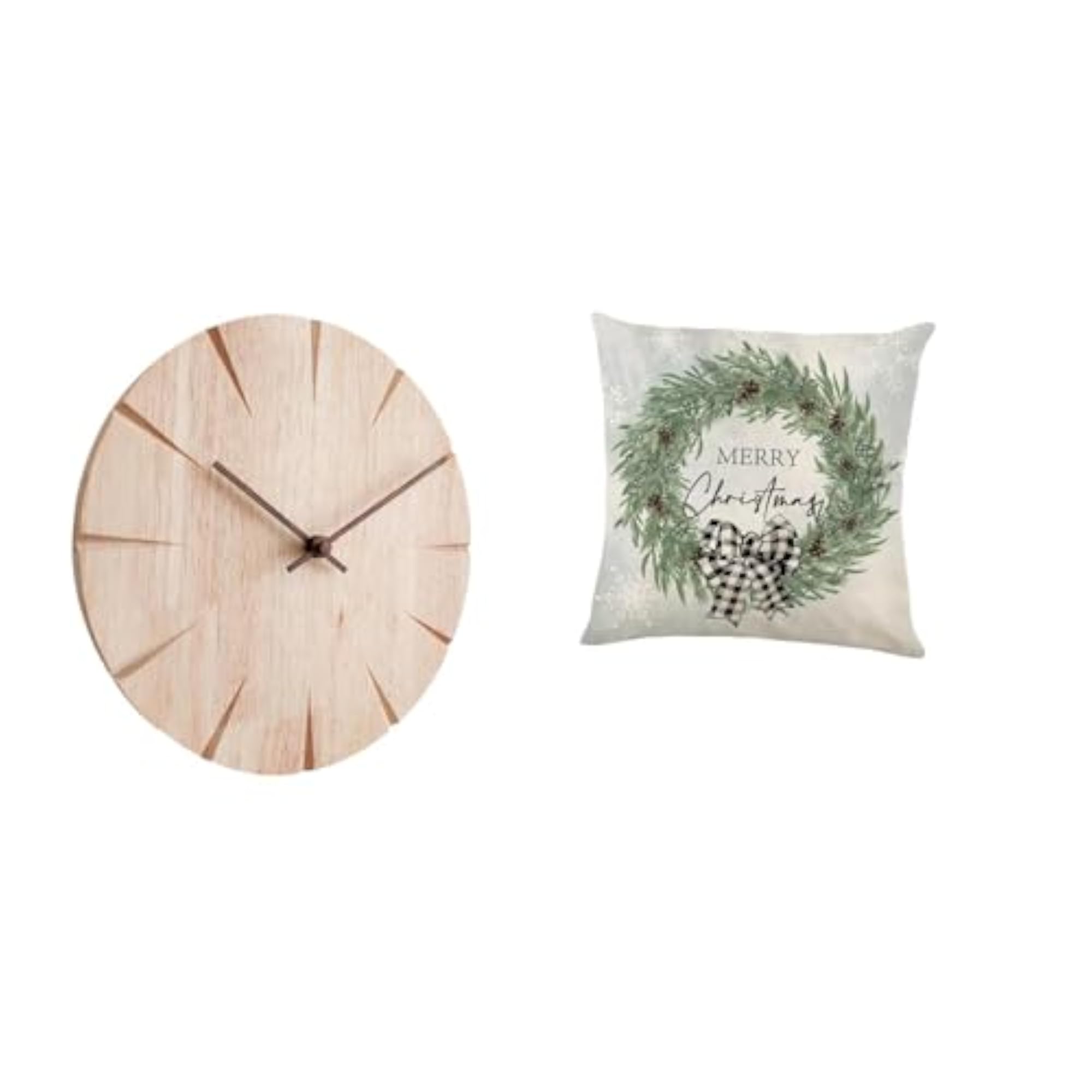 Creative Solid Wood Wall Clock and Christmas Pillow Cover